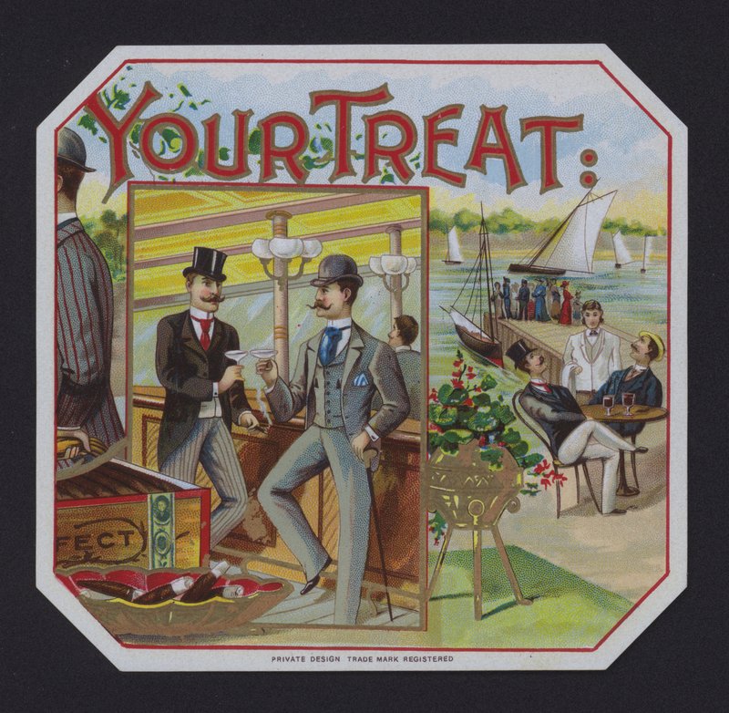 Din godbit, sigaretikett (chromolitho) av American School