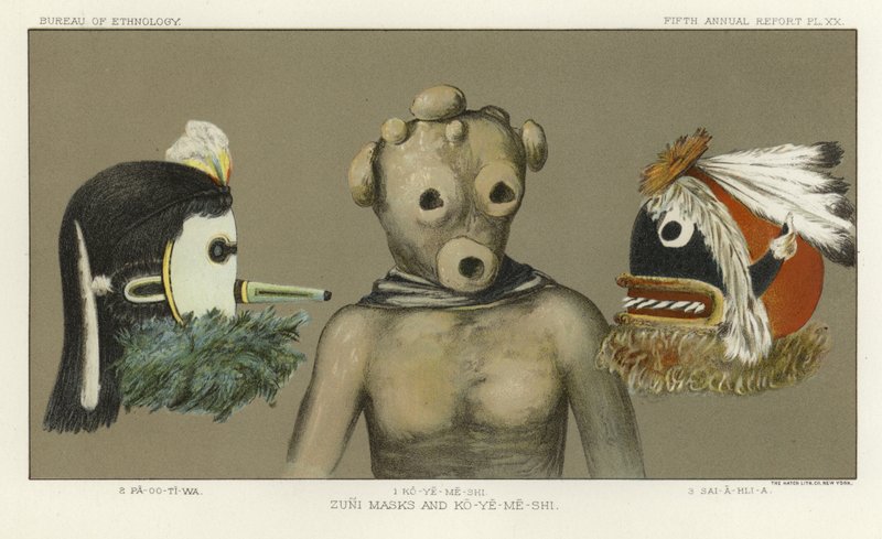 Zuni-masker og Ko-Ye-Me-Shi av American School