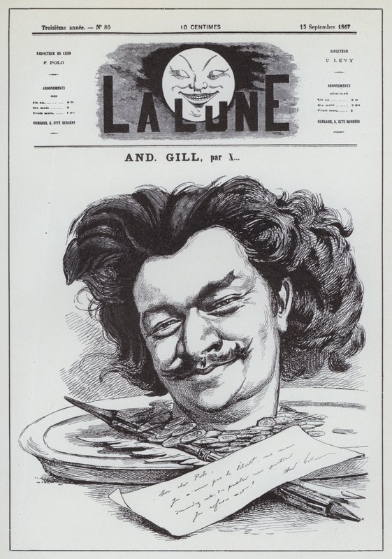 Selvportrett av den franske karikaturisten Andre Gill (litho) av Andre Gill