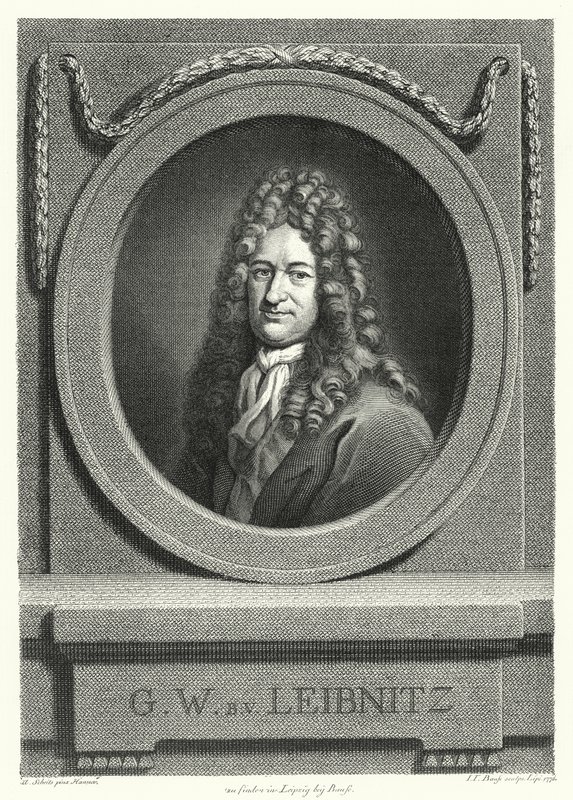 Gottfried Wilhelm Leibniz , tysk filosof, matematiker og polymat (gravering) av Andreas Scheits