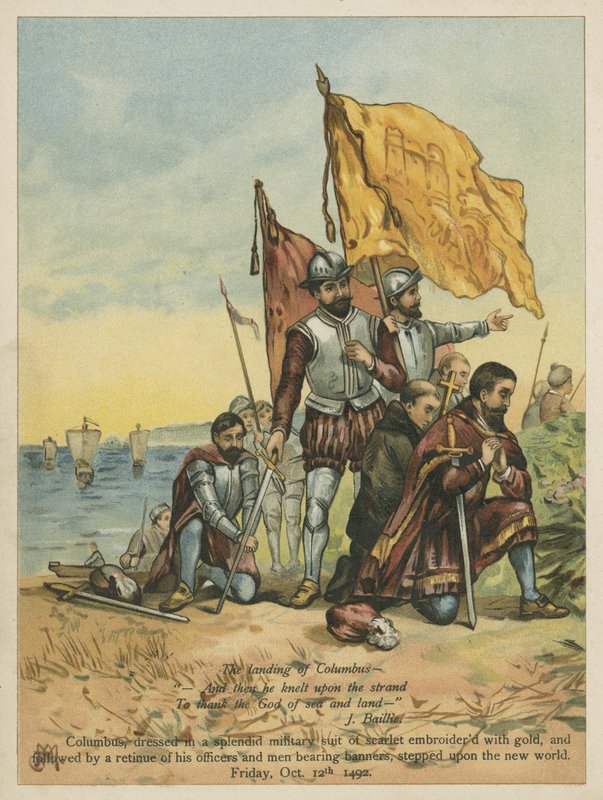 Columbus ankommer den nye verden (chromolitho) av Andrew Melrose