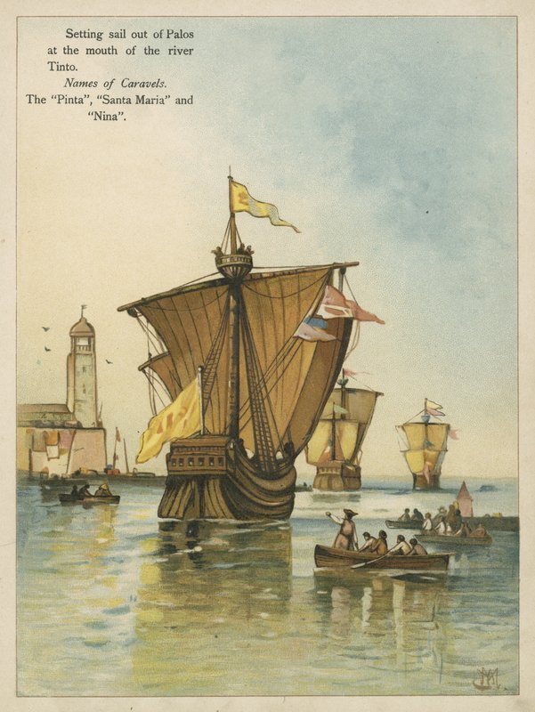 Columbus setter seil for den nye verden (chromolitho) av Andrew Melrose