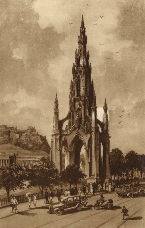Edinburgh: Scott-monumentet, Princes Streek (litho) av Andrew Allan