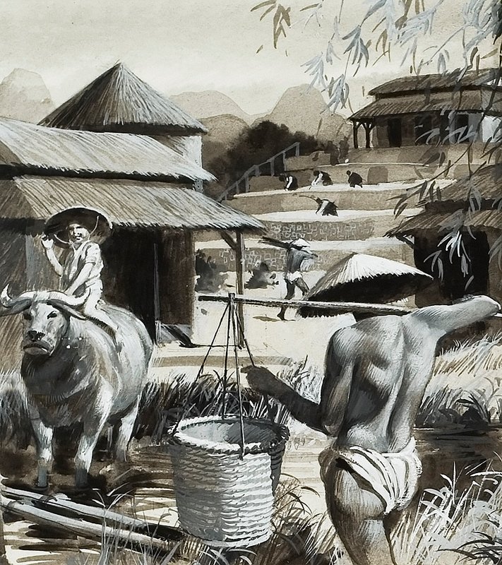Jordbruk i Kina (gouache på papir) av Andrew Howat