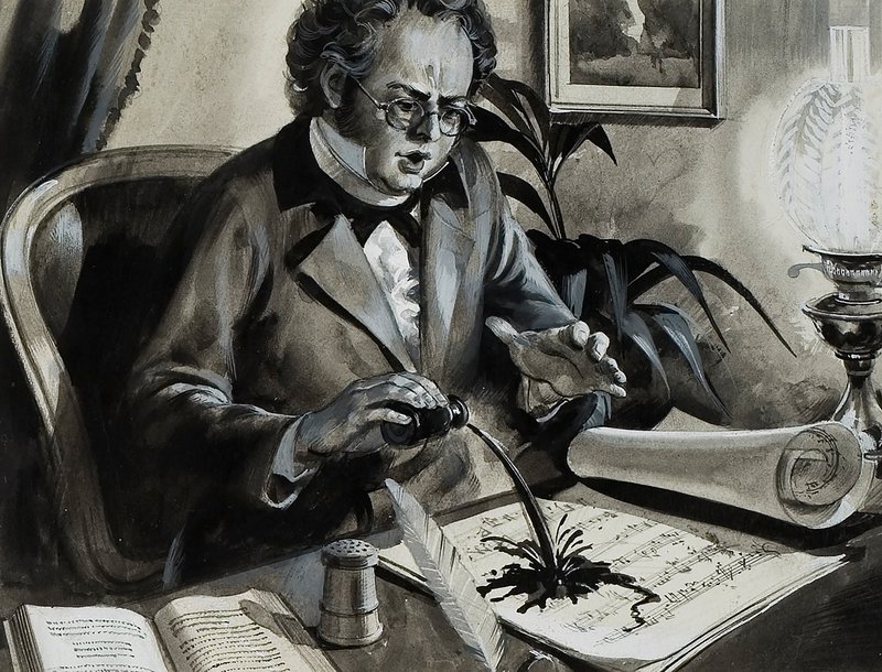 Portrett av Franz Schubert (gouache på papir) av Andrew Howat