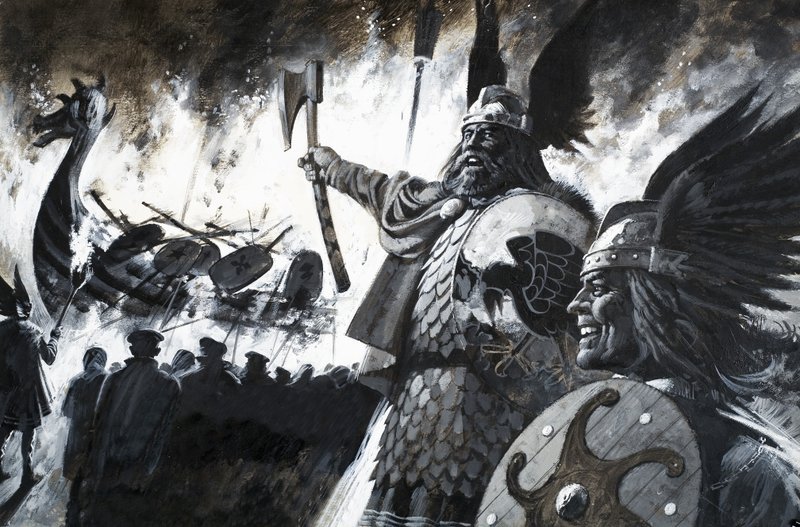 Uidentifisert vikingscene med langskip i flammer av Andrew Howat
