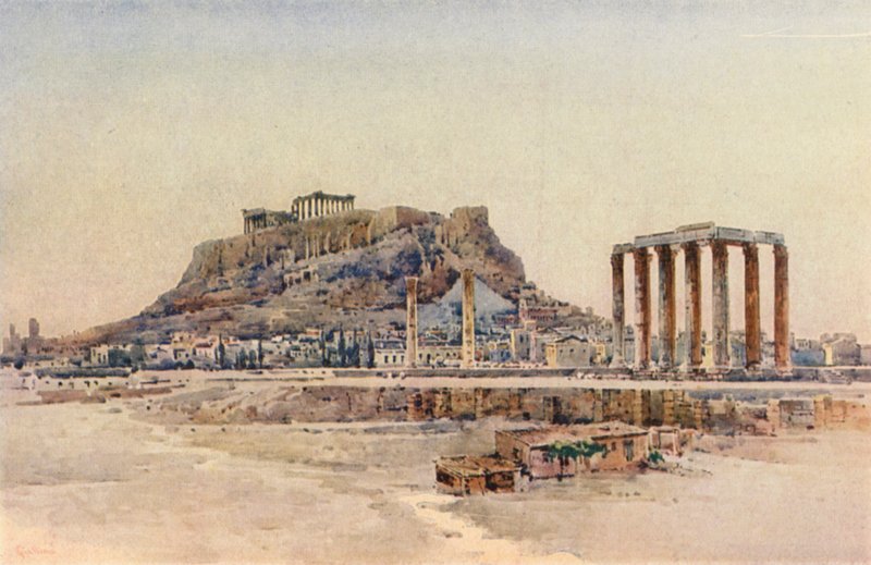 Akropolis, Athen, Hellas (farge litho) av Angelos Giallinos