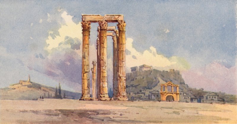 Søyler av den olympiske Zeus, Athen (farge litho) av Angelos Giallinos