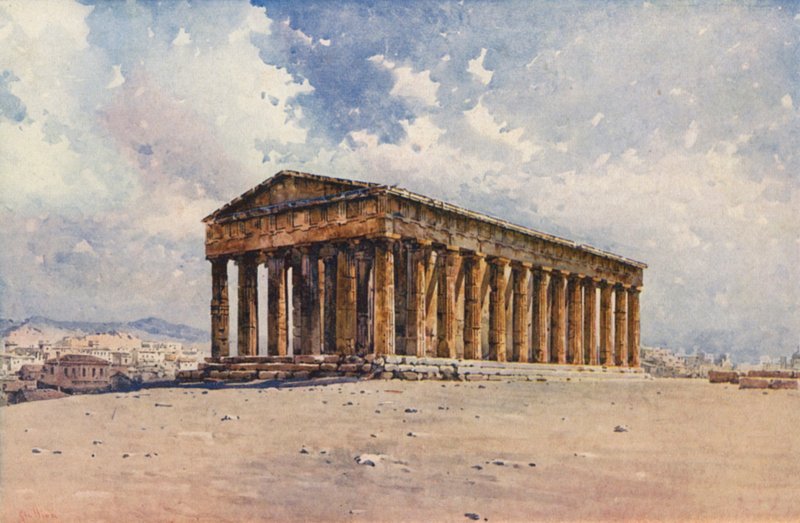 Hefaistos tempel, Athen (farge litho) av Angelos Giallinos