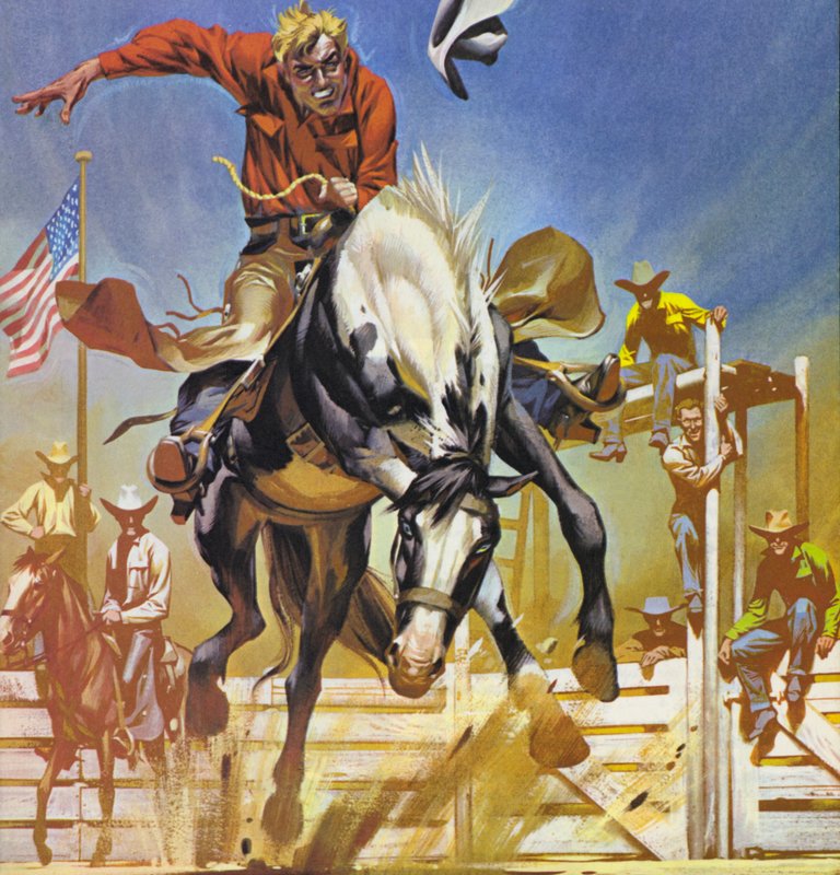 Amerikansk bronco-rytter (fargelitografi) av Angus McBride