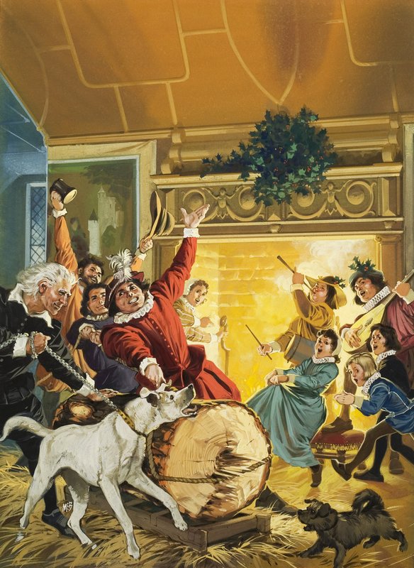 Å bringe inn julestokken (gouache på papir) av Angus McBride