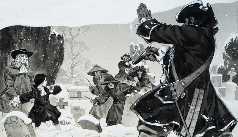 Kirkegårdsslagsmål (gouache på papir) av Angus McBride