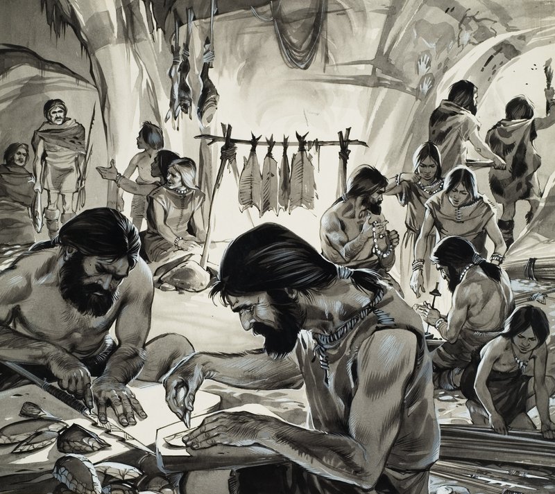 Menneskeheten under utvikling, «istiden» (gouache på papir) av Angus McBride