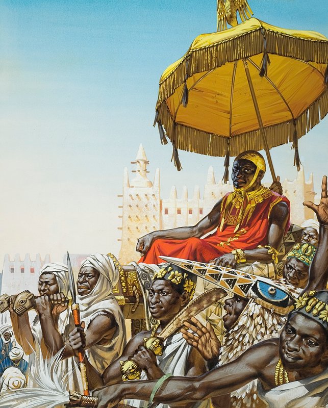 Mansa Kankan Musa I, konge av det maliske riket fra 1300-tallet (gouache på papir) av Angus McBride