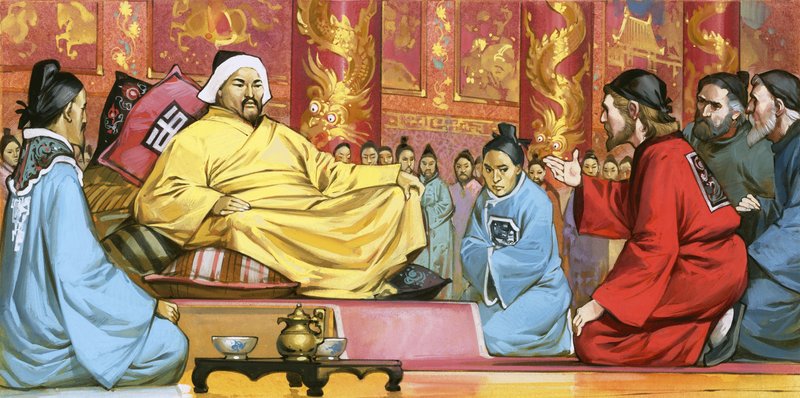 Marco Polo ved hoffet til Kublai Khan, 1900-tallet (gouache på papir) av Angus McBride
