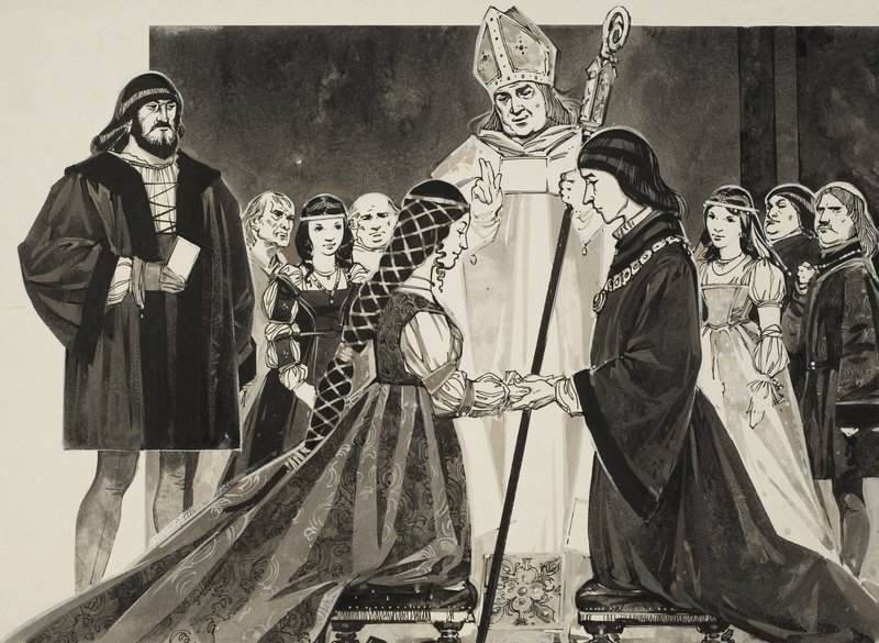 Lucrezia Borgias (1480–1519) ekteskap med hertug Alfonso (gouache på papir) av Angus McBride