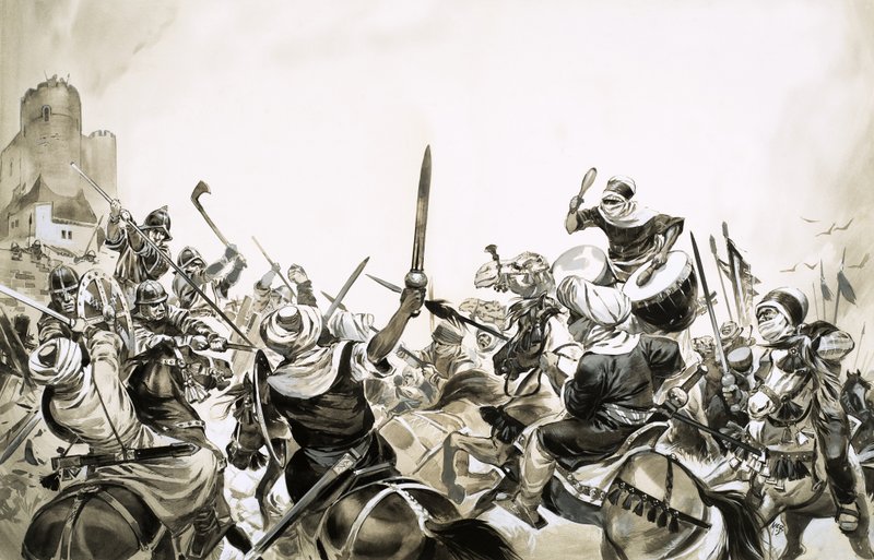 Mauriske krigere angrep spanske styrker i 711 av Angus McBride
