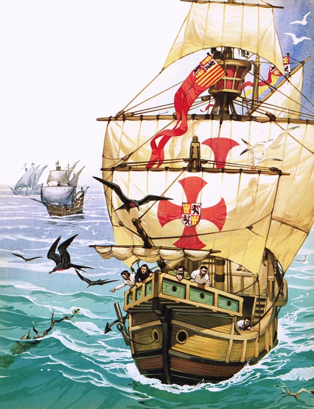 Sjømenn på Christopher Columbus#39; Santa Maria ser tegn til land av Angus McBride