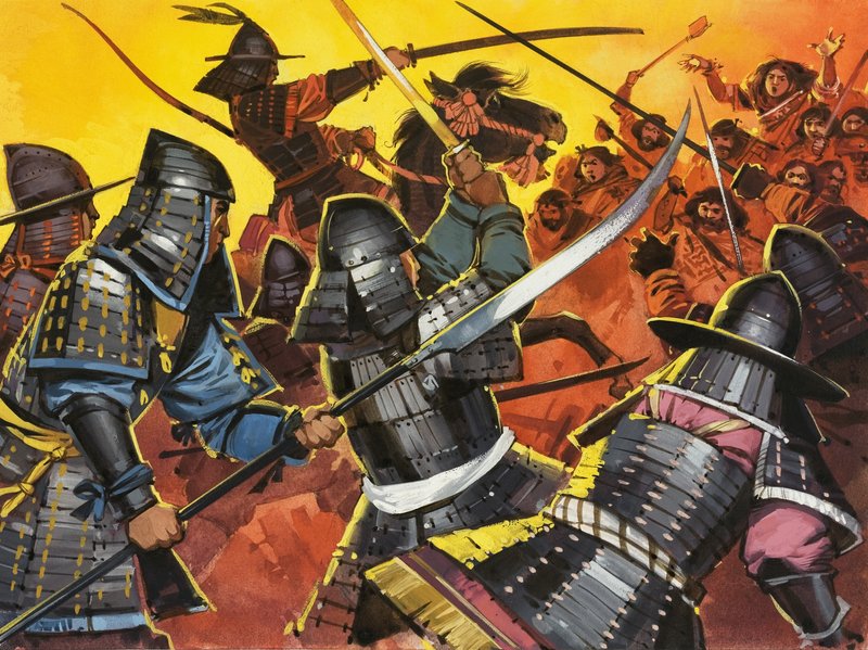 Uidentifiserte japanske krigere i kamp av Angus McBride