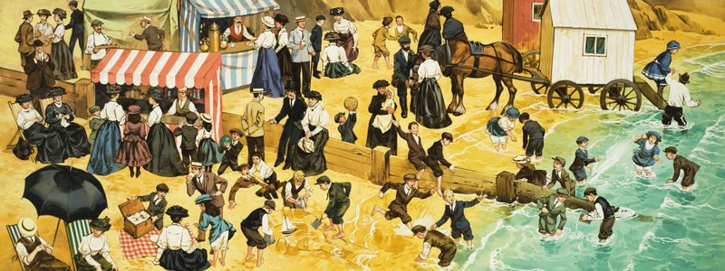 Viktoriansk eller edvardiansk strandscene av Angus McBride