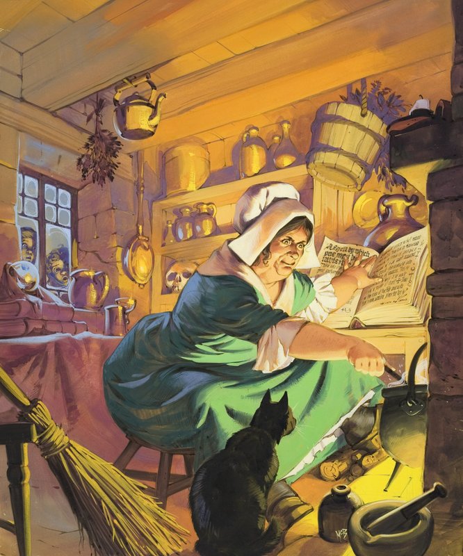 Heksebrygg (gouache på papir) av Angus McBride