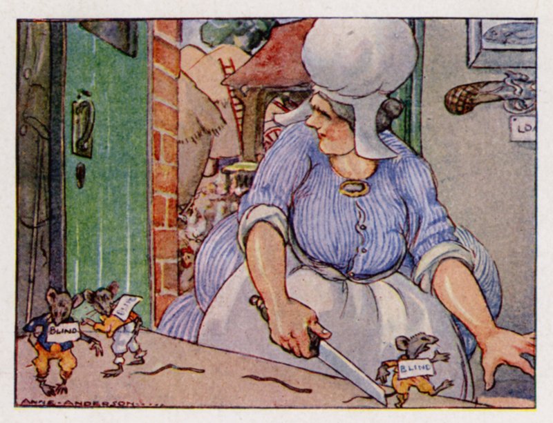 Barnerim: Three Blind Mus (farge litho) av Anne (after) Anderson