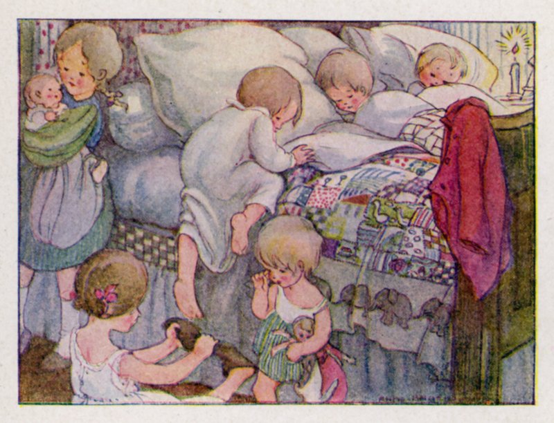 Barnerim: Wee Willie Winkie Runs Through The Town (farge litho) av Anne (after) Anderson