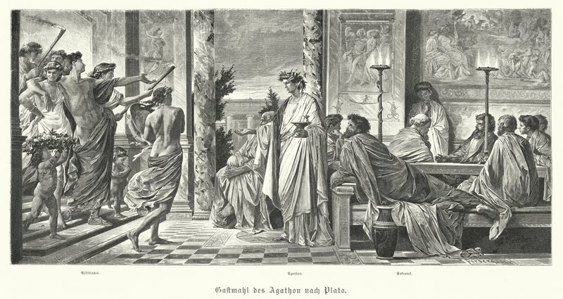 Bankett av Agathon og Platon, antikkens Hellas (gravering) av Anselm Feuerbach