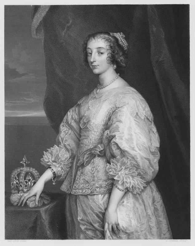 Dronning Henrietta Maria, fra bildet i Royal Collection (gravering) av Anthony van (after) Dyck
