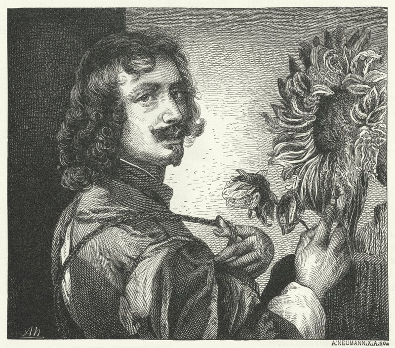 Selvportrett av den flamske barokkkunstneren Anthony Van Dyck (gravering) av Anthony van (after) Dyck