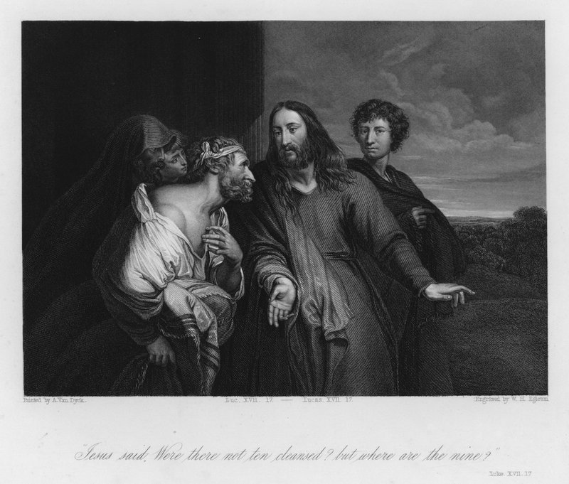 Den spedalske som herliggjør Gud, Lukas XVII av Anthony van (after) Dyck