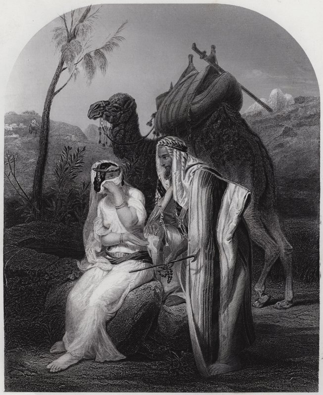 Rebekka mottar Isaks gaver (gravering) av Antoine Charles Horace Vernet