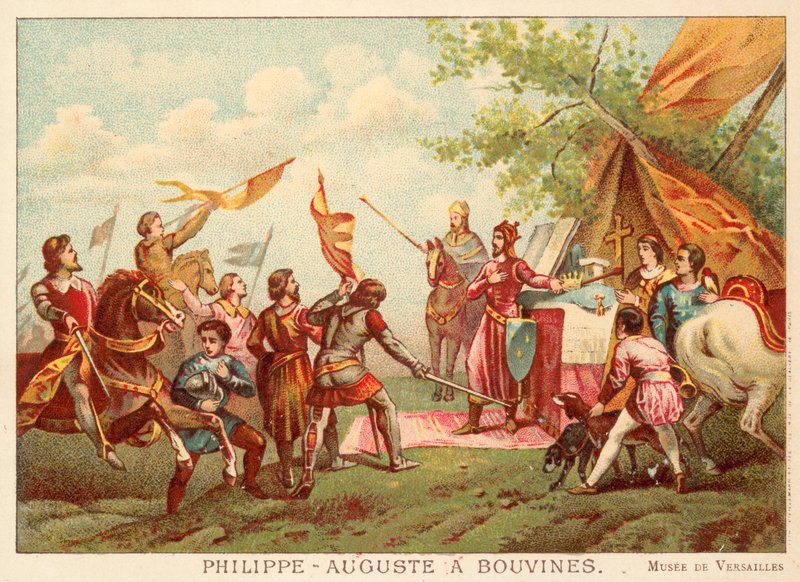 Philip Augustus av Frankrike ved Bouvines, 1214 (chromolitho) av Antoine Charles Horace Vernet