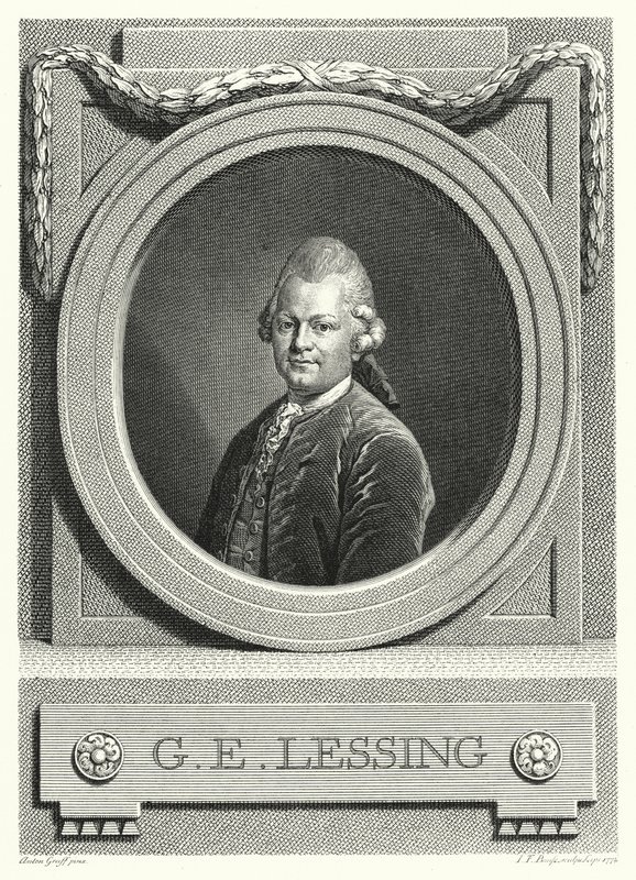 Gotthold Ephraim Lessing, tysk opplysningstid; filosof, forfatter og dramatiker (gravering) av Anton (after) Graff