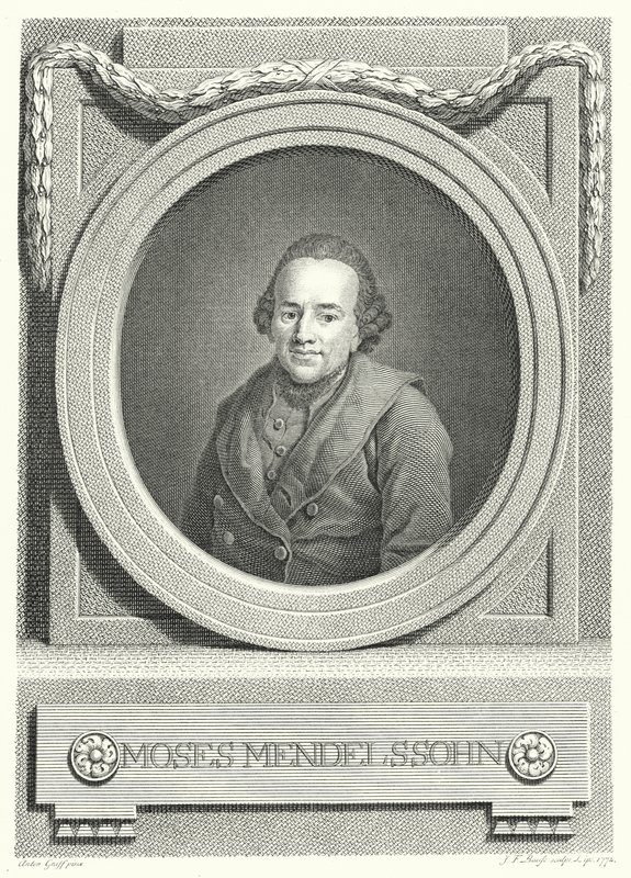 Moses Mendelssohn , tysk jødisk filosof (gravering) av Anton (after) Graff