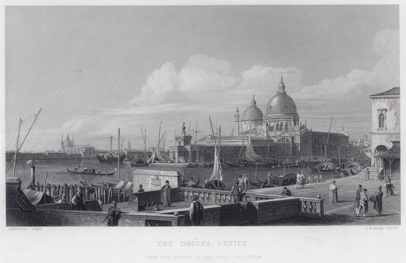 The Dogana, Venezia (gravering) av Antonio (after) Canaletto