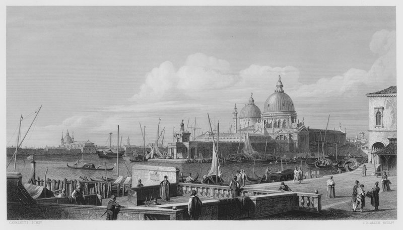 Dogana, Venezia, fra bildet i Royal Collection (gravering) av Antonio (after) Canaletto