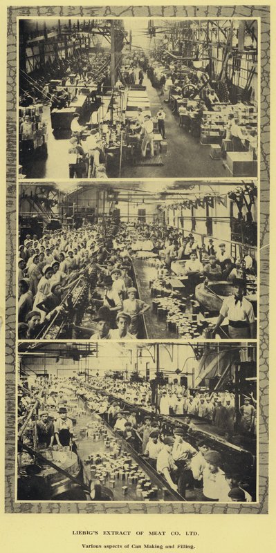 Boksproduksjon og fylling, fabrikk av Liebig Extract of Meat Company, Ltd, Argentina (s/hv-bilde) av Argentinian Photographer