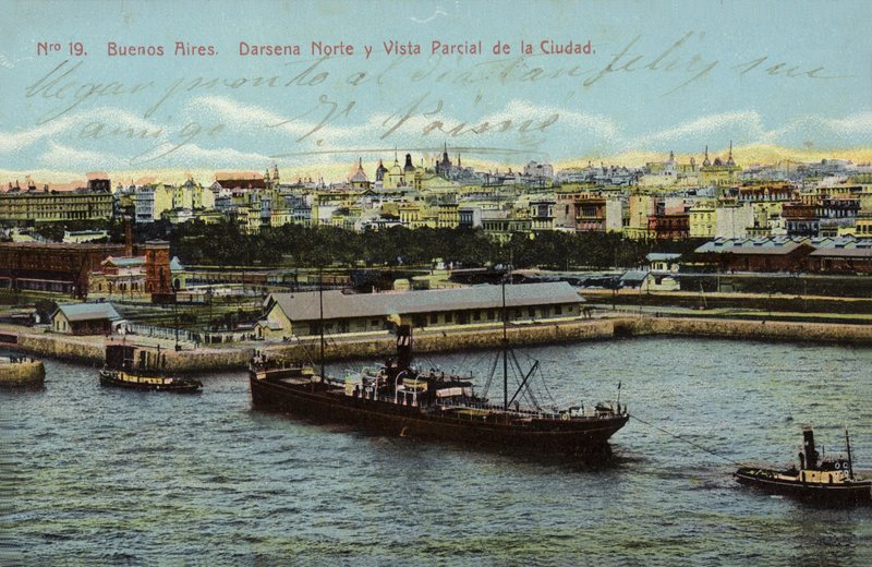 Norddokken og delvis utsikt over byen, Buenos Aires, Argentina (farget bilde) av Argentinian Photographer