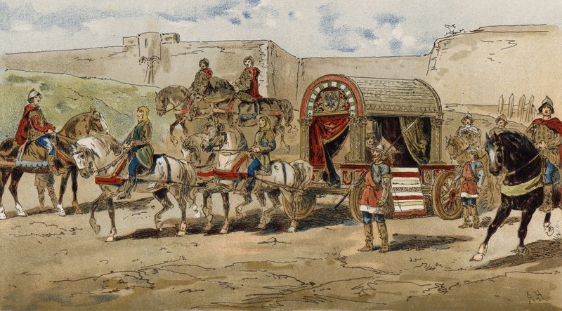 Transport av en frankisk prins fra Karl den Stores tid, 9. århundre av Armand Jean Heins