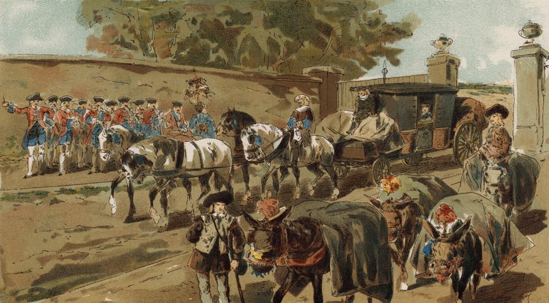 Lastede esler og postvogn, østerrikske Nederland, 1700-tallet av Armand Jean Heins