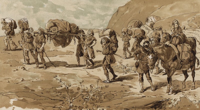 Søppel, bærere og lastede muldyr, korstogenes tid, 1000-tallet av Armand Jean Heins