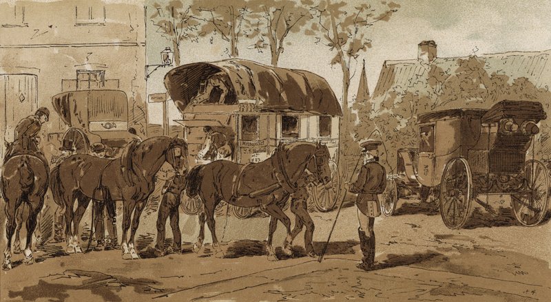 Postbuss, coach for Royal Dutch courier service and carrier, Nederland, 1800-tallet av Armand Jean Heins