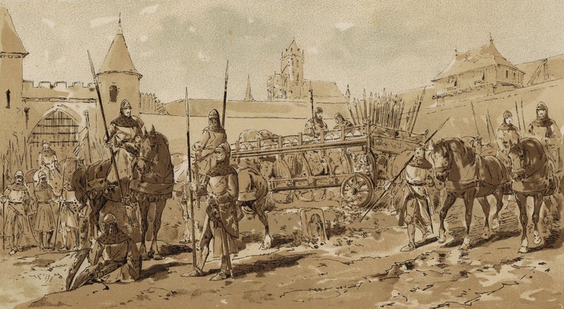 Militærvogn og kavalerister, 1200-tallet av Armand Jean Heins