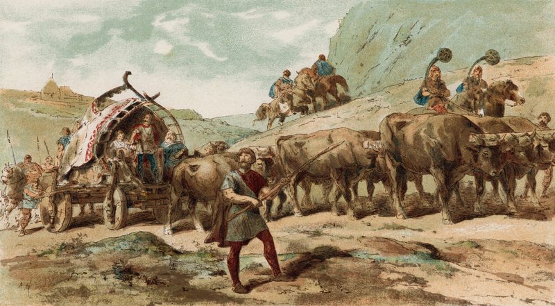 Oksevogn og eskorte av Nervii-stammen i Nord-Gallia av Armand Jean Heins