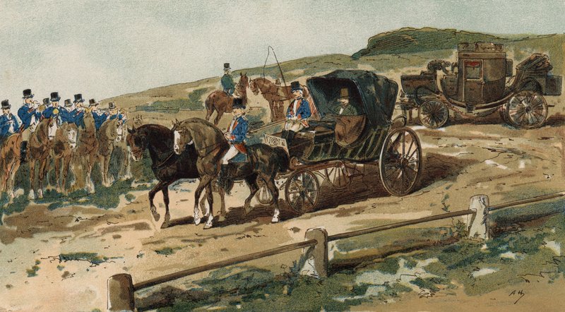 Postilioner, vogn og postvogn, Nederland, 1800-tallet av Armand Jean Heins