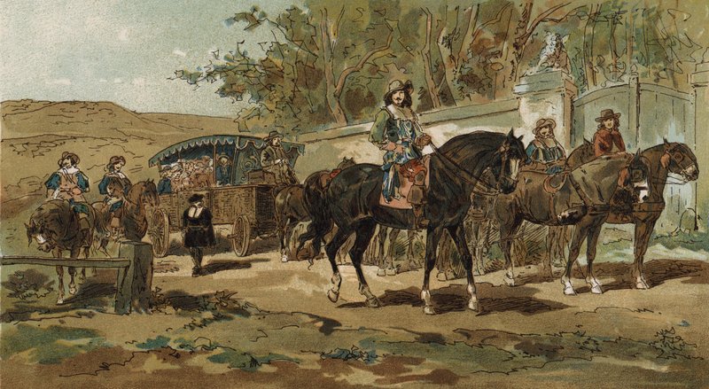 Stagecoach og eskorte, spanske Nederlandene, tidlig på 1600-tallet av Armand Jean Heins