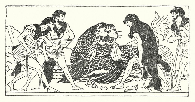 Menelaos og hans følgesvenner prøver å fange havguden Proteus (litho) av Armand Joseph Bonamy