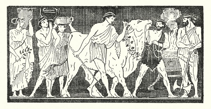 Nestor og hans følgesvenner leder en kvige som skal ofres (litho) av Armand Joseph Bonamy