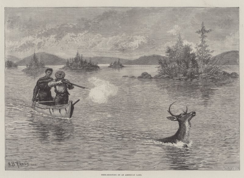 Hjorteskyting på en amerikansk innsjø av Arthur Burdett Frost